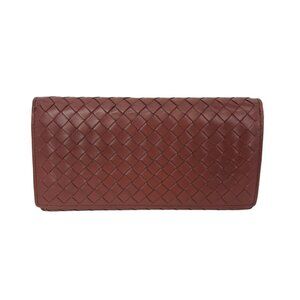 Bottega Veneta Nappa Intrecciato Long Flap Brown Wallet Clutch
